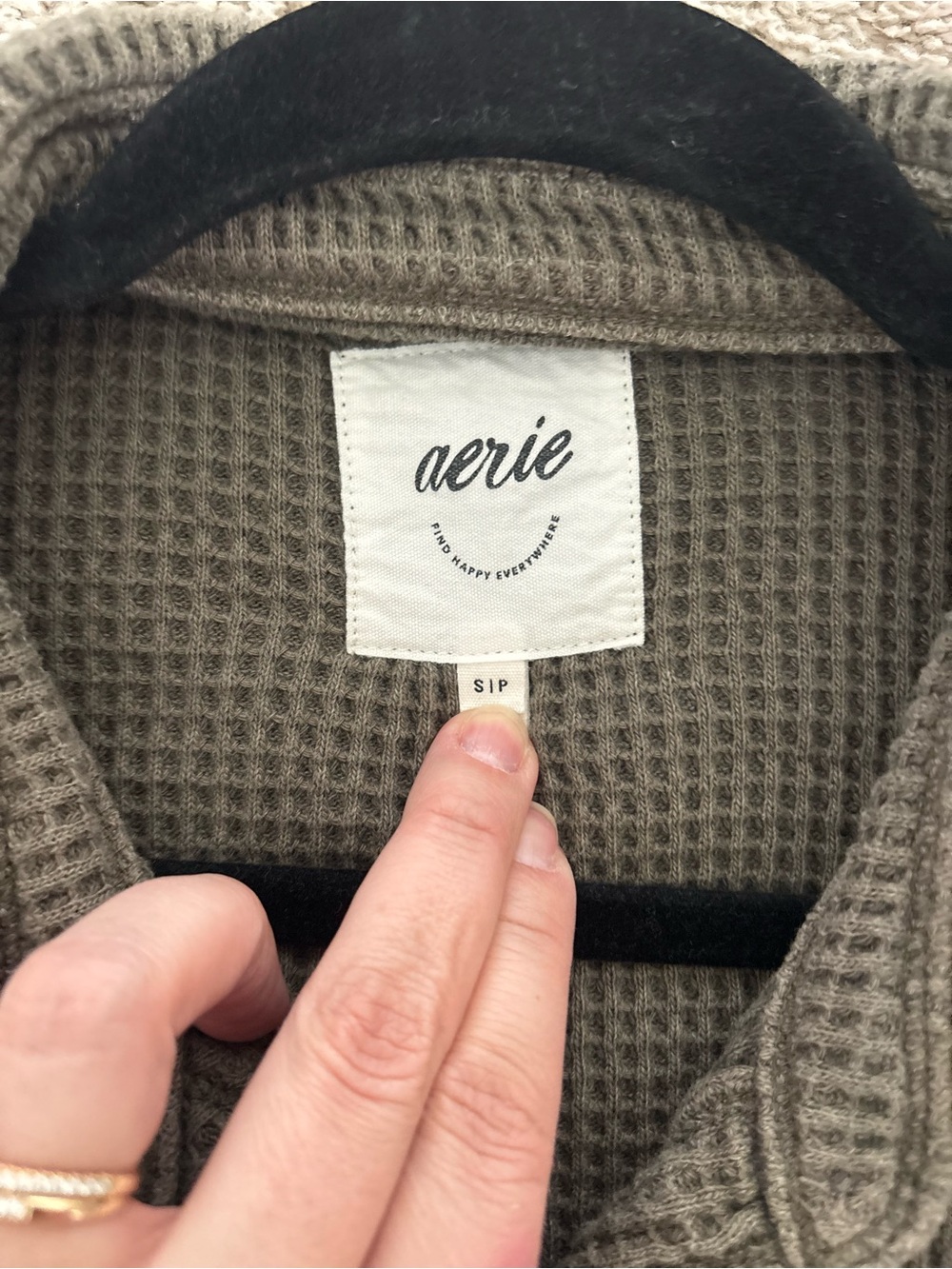 Aerie Waffle Knit Oversized Button Down Shacket Olive Green S/P - Picture 7 of 12